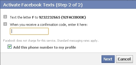 Facebook Mobile Text (SMS Update) - Activate, Status Update - TECK.IN
