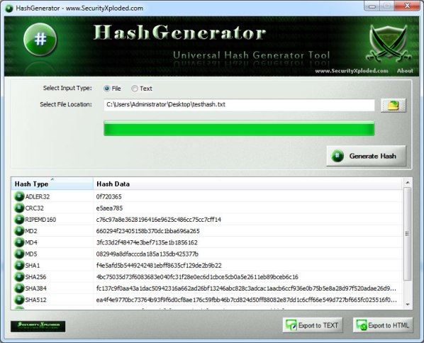 hash generator screenshot
